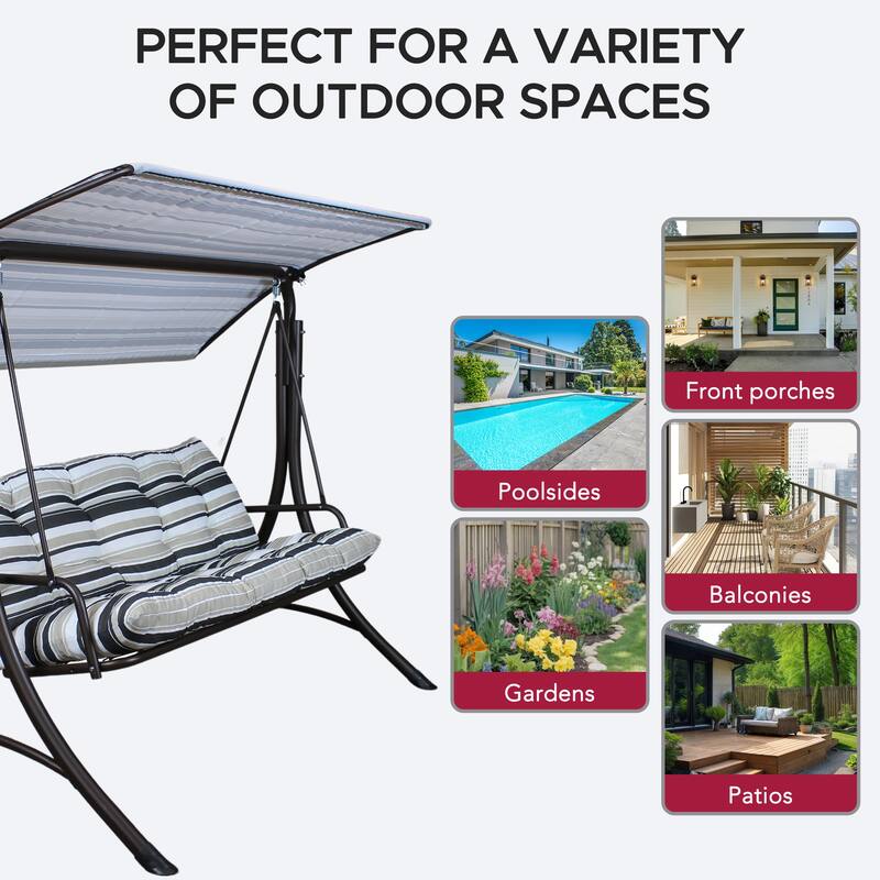 SUNJOY 3 Seat Deluxe Patio Swing Steel Frame, Adjustable Canopy Cushions Made in Italy