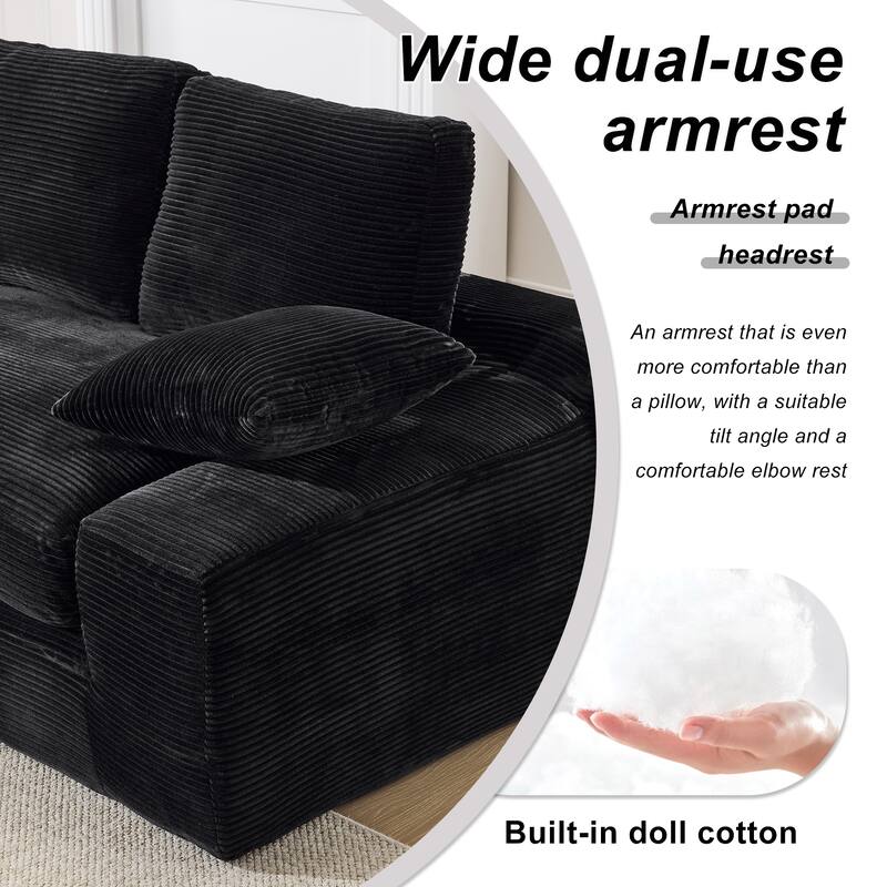 Modular Sectional Cloud Sofa with L-Shape Chaise, Corduroy Upholstered Sleeper Sofa, Compressed Sofa with Pillow