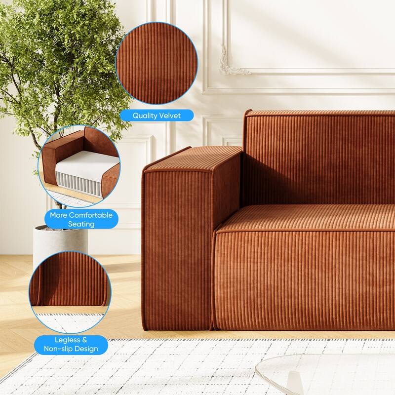 Mixoy Modern Velvet Fabric Loveseat Sofa with Legless Design&Widened Armrest,Upholstered 2-Seater Couch for Living Room