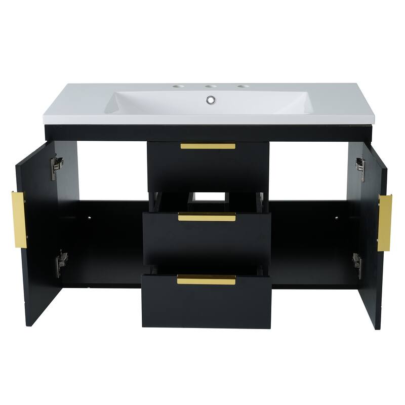 36" Wall Mounted Bathroom Vanity Cabinet with Resin Sink & 2 Drawers