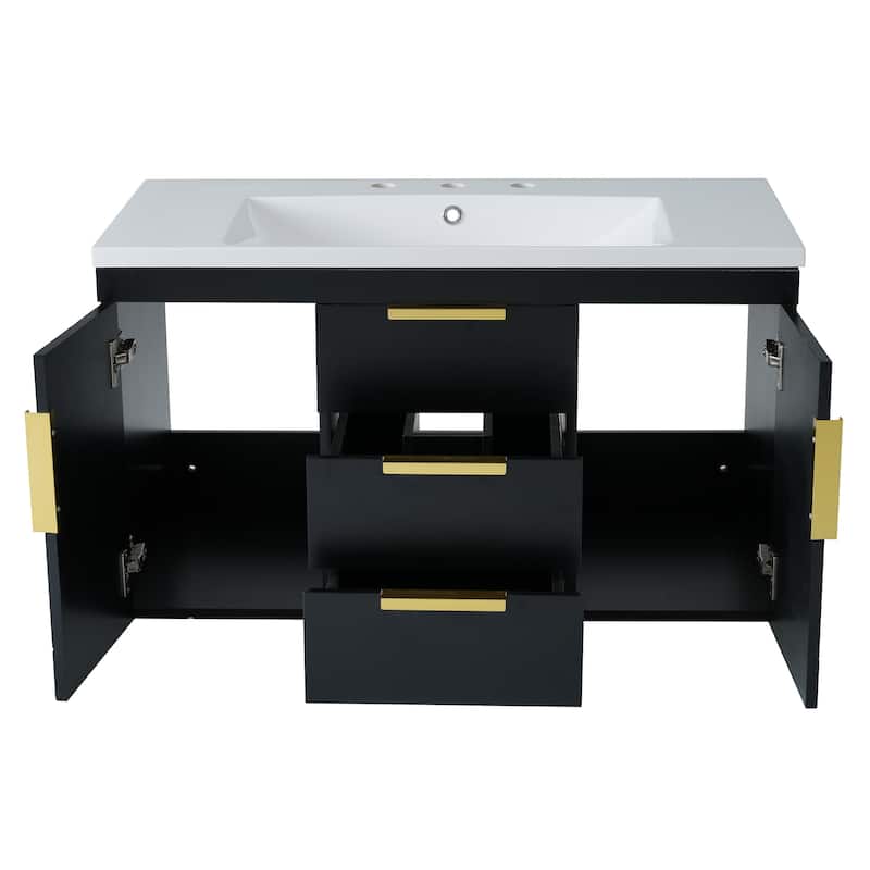 36'' Wall Mounted Bathroom Vanity with Resin Sink, Floating Bathroom Storage Cabinet with 2 Drawers, Solid Wood Bathroom Cabinet
