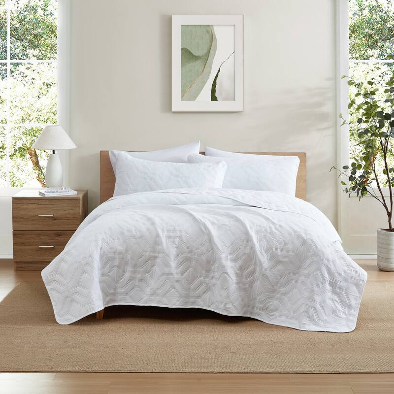 HLC.ME Logan - 3 Piece Size Quilt Set, Lightweight Bedspread Coverlet Set - White - Queen