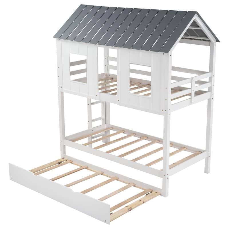 White Pine Wood Bunk Bed with Trundles Bed Bath & Beyond 35301625