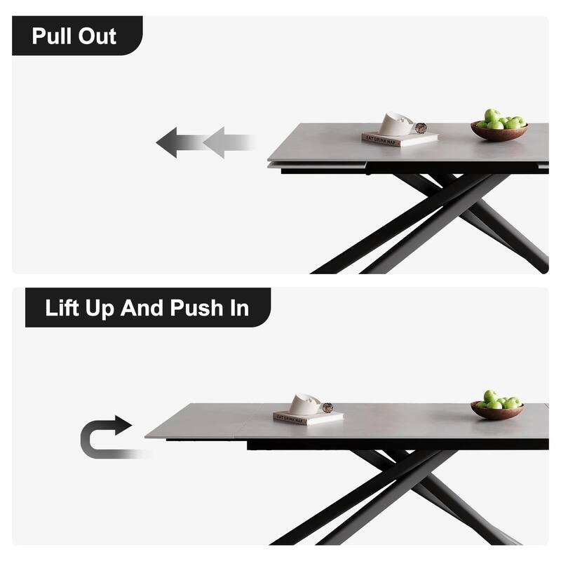 9 - Piece 102.36'' Extendable Rectangular Sintered Stone Dining Table with 8 Fabric Chairs Dining Set