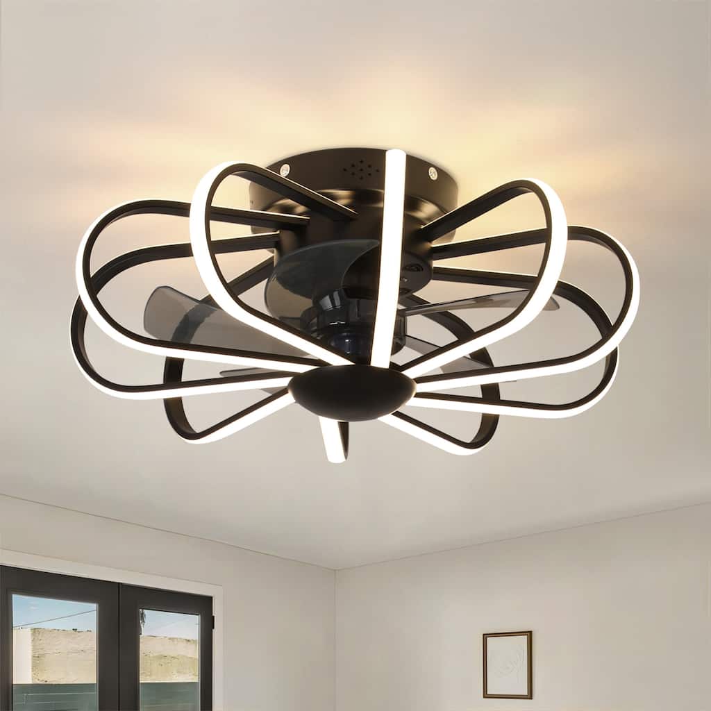 Starsky 23'' Drum Flush Mount LED Ceiling Fan with Light,6-Speed Low Profile Smart APP Control Ceiling Fan with Remote