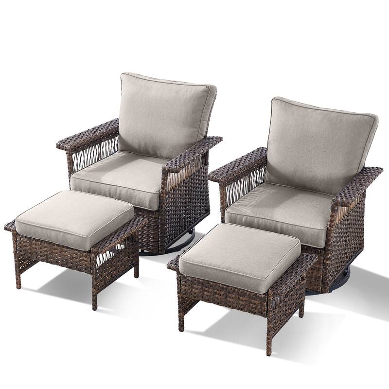 Pocassy Outdoor Swivel Chairs with Sofa Chair Ottoman and Table Set