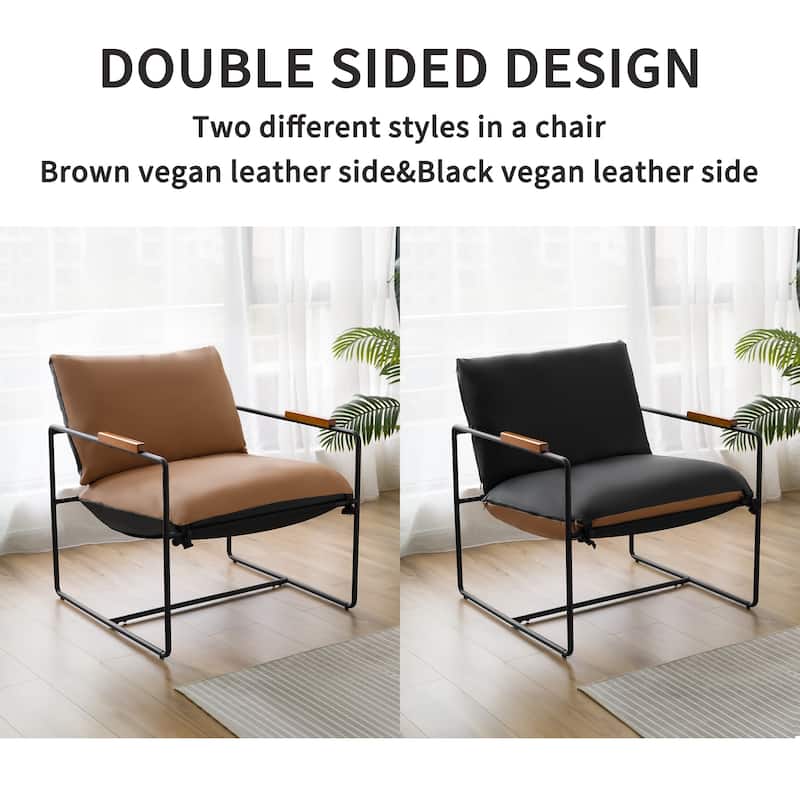 Accent Chair with Detachable Double-sided Cushion, Modern Upholstered Armchair with Metal Frame - 25.2'' H X 30.3'' W X 30.3'' D