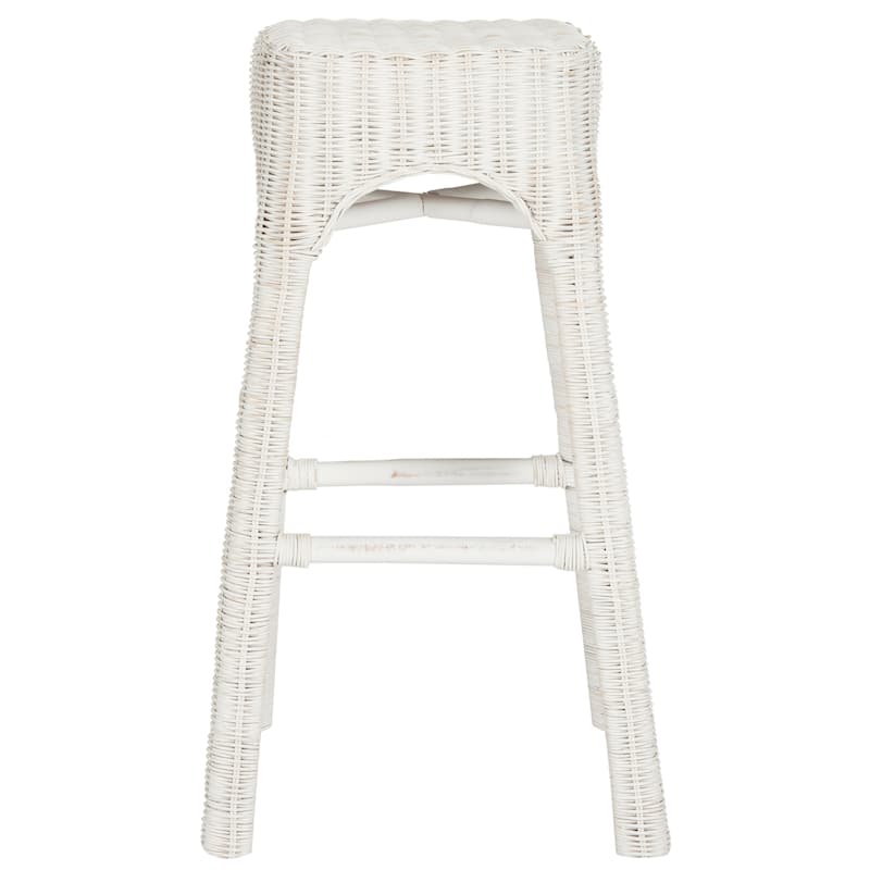 SAFAVIEH Nafissa 30-inch Wicker White Distress Bar Stool - 18.9" x 18.9" x 29.5" - 19Wx19Dx30H