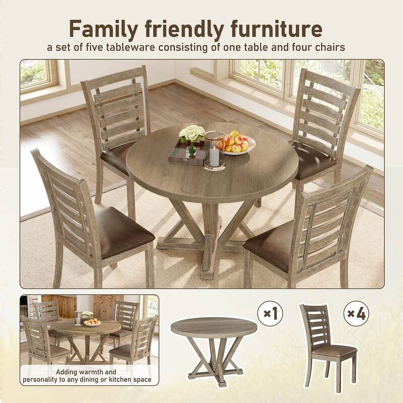 5 PCS Table Set for 4 Round Dining Table