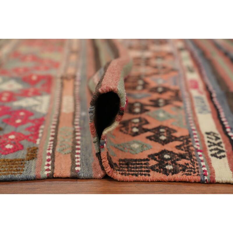 Hand Woven Oriental 100% Wool Carpet Southwestern Tribal Multi-Colored Kilim Area Rug - 8' 7'' X 5' 3''