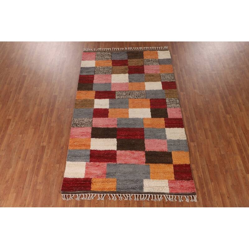 Checkered Moroccan Oriental Area Rug Handmade Geometric Wool Carpet - 5'10" x 9'7"