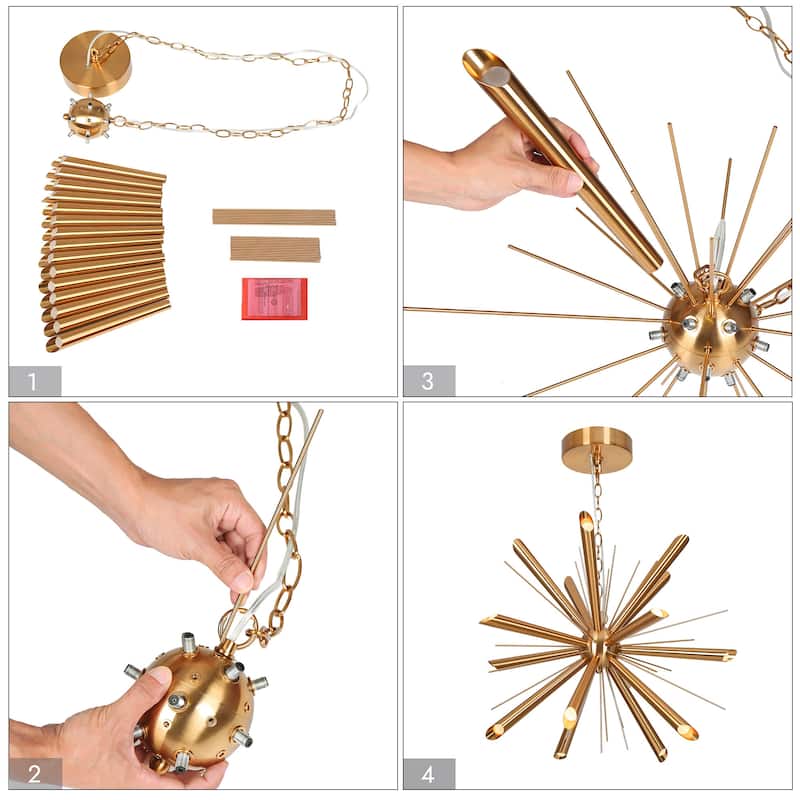 Mid-century Modern Gold 15-Light LED Sputnik Chandelier for Living Room Hall Foyer - D25.2"*H18.9"