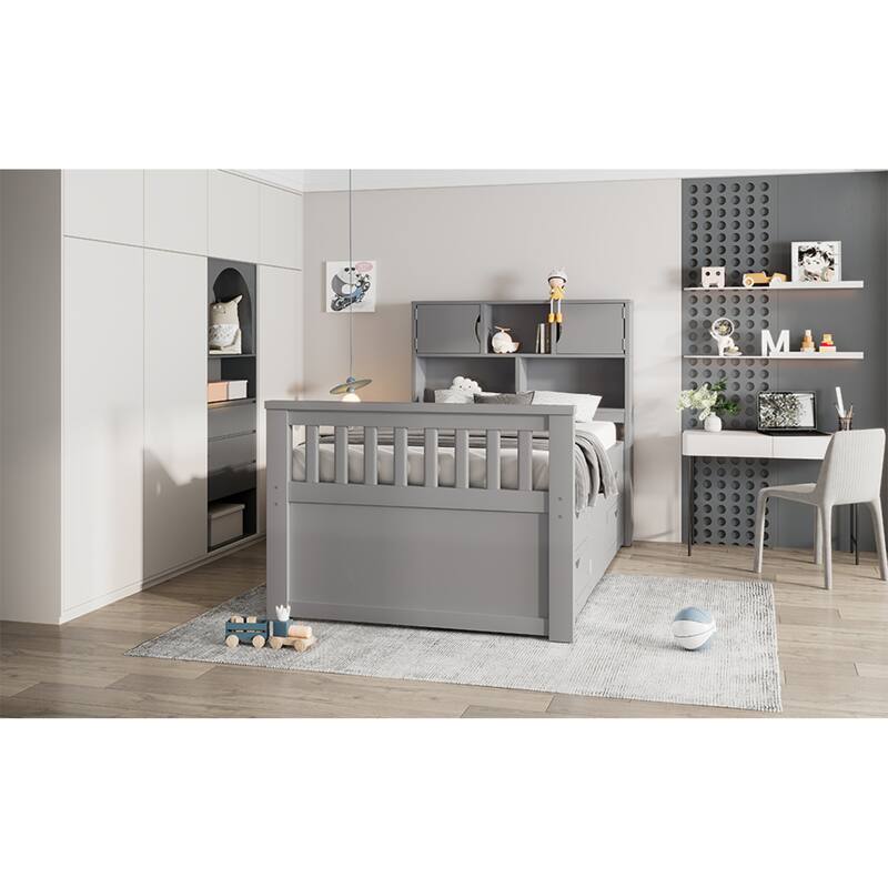 Roomfitters Twin Captain Platform Bed with Bookshelf Headboard and 4 Drawers