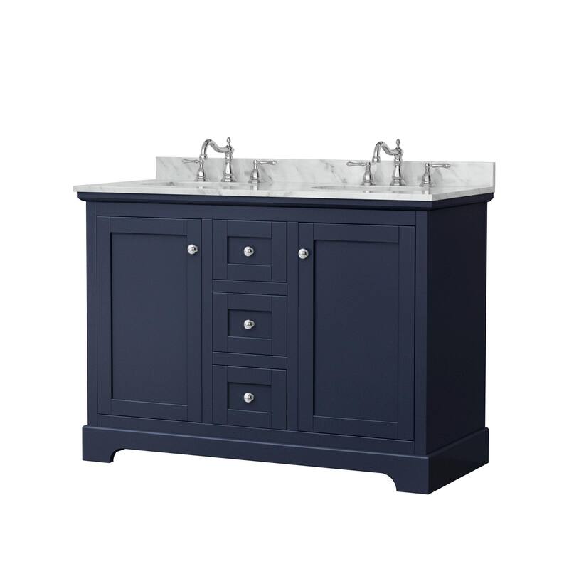 Wyndham Collection Avery 48" Free Standing Double Basin Vanity Set - Dark Blue / Polished Chrome Hardware - Painted