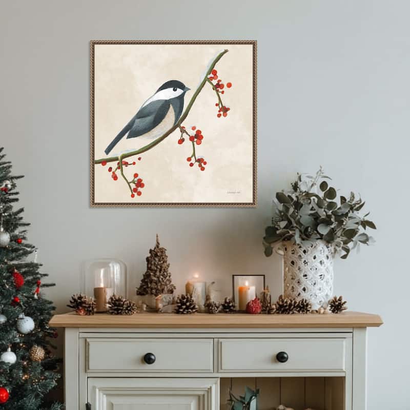 Festive Friends II by Danhui Nai (22 x 22 in.), Framed Canvas Wall Art Print - Sylvie Beaded Dark Gold