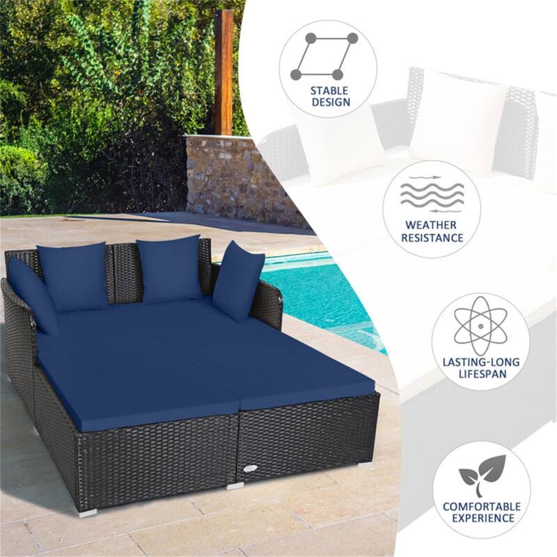Outdoor Rattan Daybed with Cushions for Patio or Backyard - 61" x 52" x 27.5"