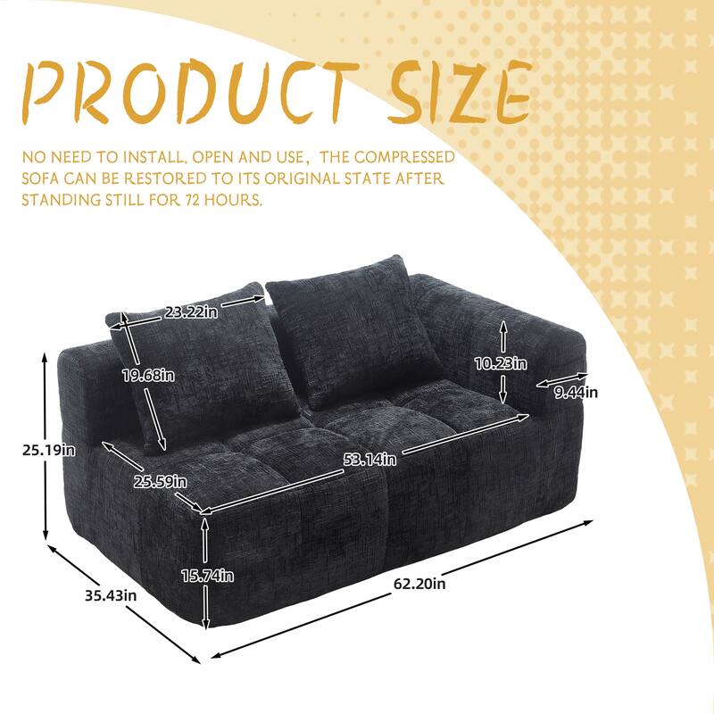 Chenille Loveseat Sofa, Minimalist Modular Sleeper for Living RoomS