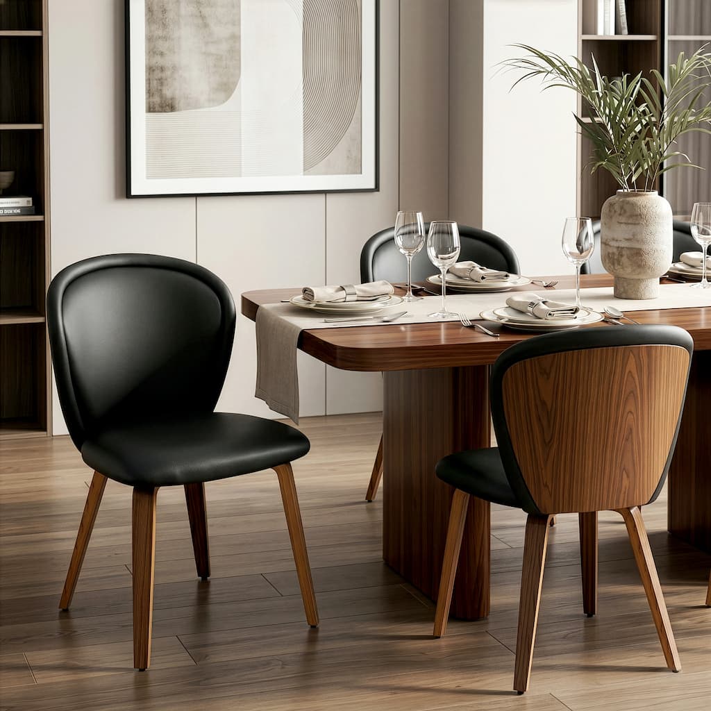 Set of 2 Bexter Black Faux Leather Dining Chair with Walnut Wood Legs