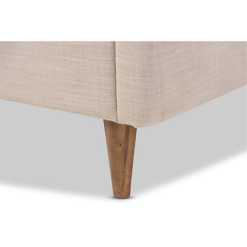 Mid-Century Modern Platform Bed - Rubberwood Frame, Beige Finish, Stylish Bedroom Furniture