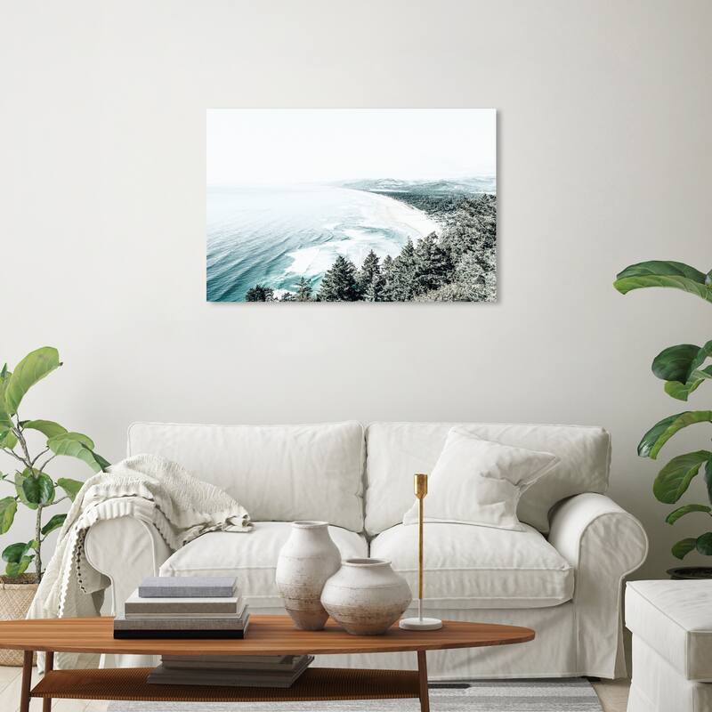 Wynwood Studio Canvas Nautical and Coastal Oregon Tree Shore Blue and Teal Nautical & Coastal Wall Art Canvas Print - 20 x 30