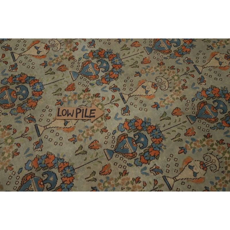 Hand Knotted Oriental 100% Wool Carpet Traditional Floral Green Tabriz Area Rug - 11' 0'' X 8' 1''