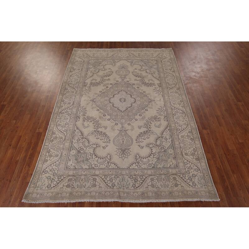 Distressed Tabriz Vintage Persian Rug Handmade Wool Carpet - 6'7" x 9'6"