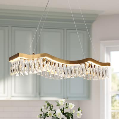Modern 1-Light LED Crystal Chandelier Island Lights for Dining Room - W 33.5" x H 9" x D 7.9"