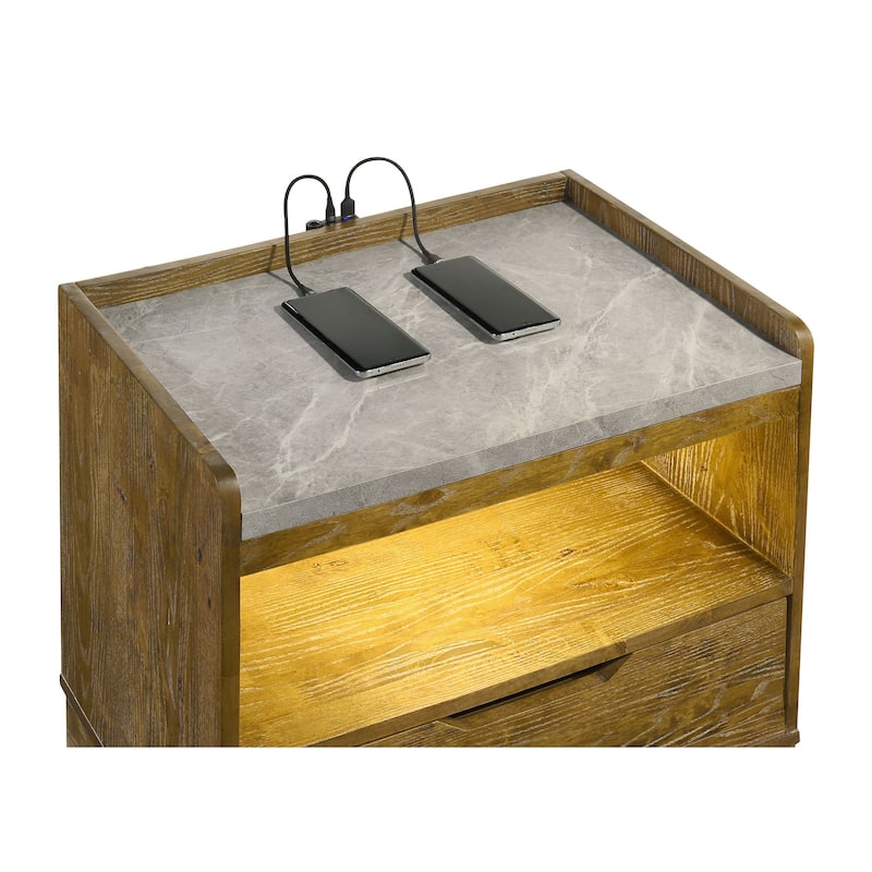 Henderson 1-drawer LED Nightstand Bedside Table Medium Oak