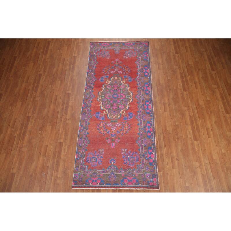 Hand Knotted Oriental 100% Wool Carpet Traditional Medallion Red Tabriz Runner Rug - 10' 4'' X 4' 4''