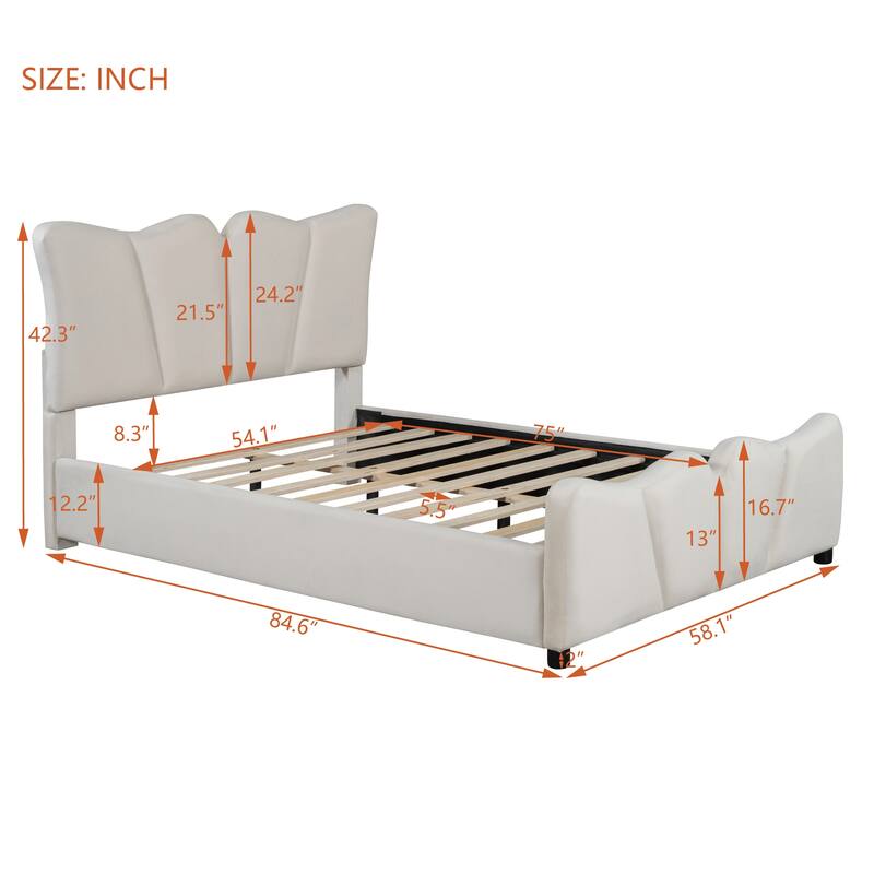 Full Size Upholstered Velvet Platform Bed Frame with Elegant Headboard, Sturdy Wooden Frame and Footboard Design for Bedroom