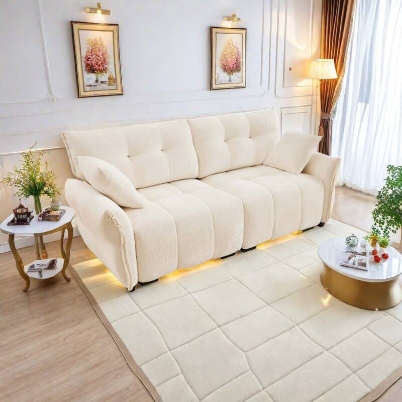 Modular 4-Seat Chenille Sofa Set with 2 Ottomans, High-Resilience Cushions and Solid Wood Frame - 2 Seater White