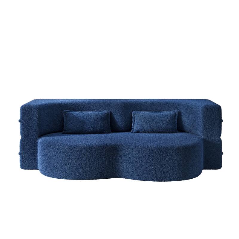 Convertible Floor Sofa with Teddy Fabric, Twin Mattress & No Assembly