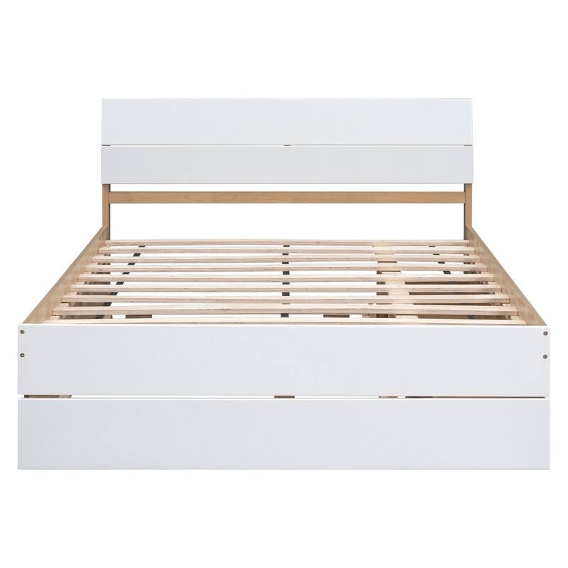 Modern Style Full Size Platform Bed Frame With Trundle and 2 Drawers