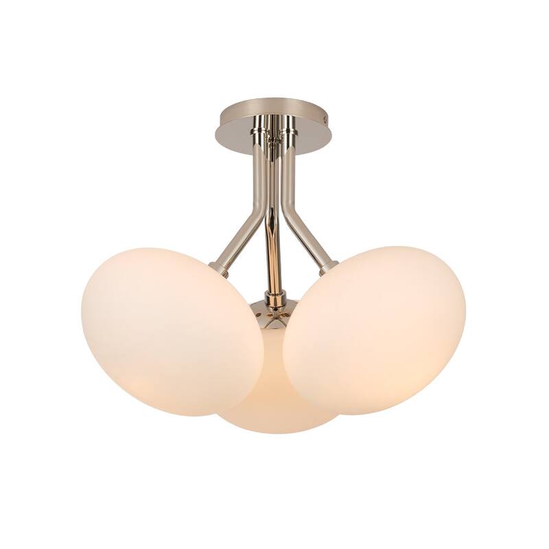 Mid-Century 3-Light Opal Glass Globe Semi Flush Ceiling Light