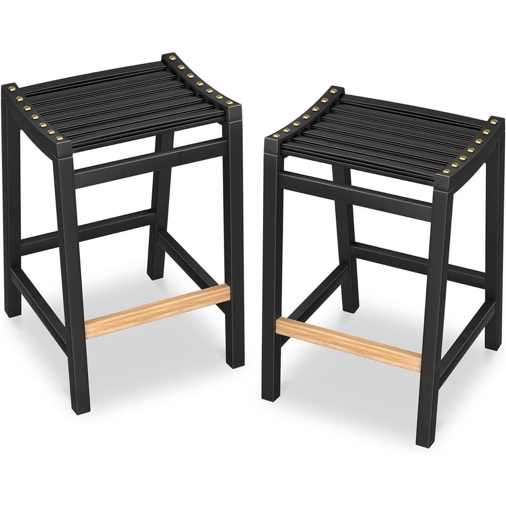 Set of 2 Modern Bamboo Counter High Bar Stools