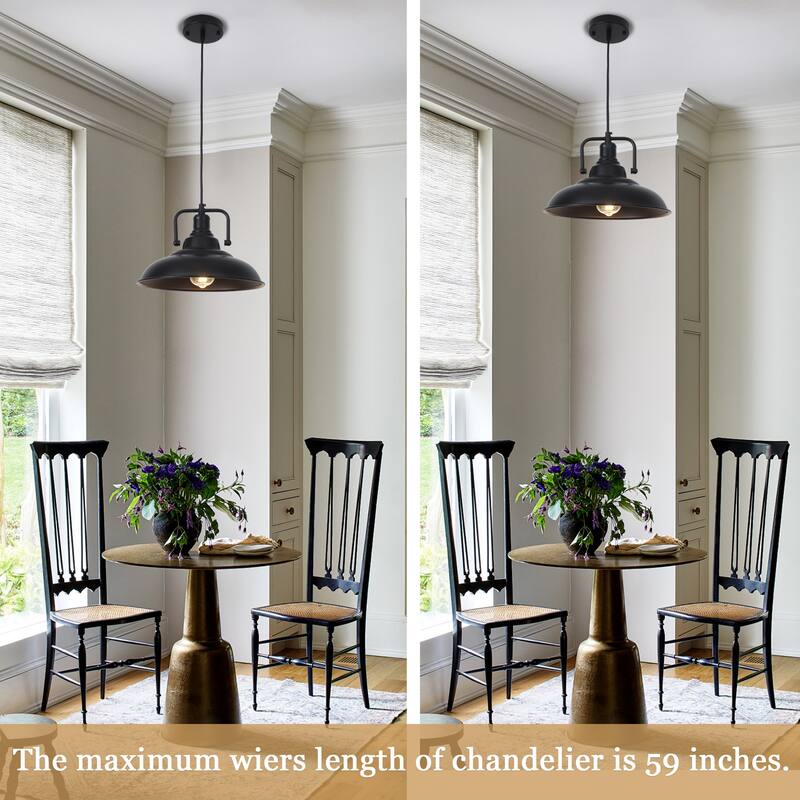 1-Light Rustic Hanging Kitchen Pendant Light Island Ceiling Light with Metal Shade for Dining Room