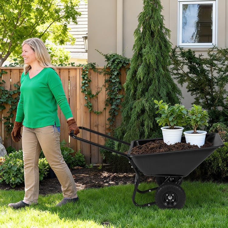 Dual-Wheel Wheelbarrow Garden Utility Cart with Pneumatic Tires-Black