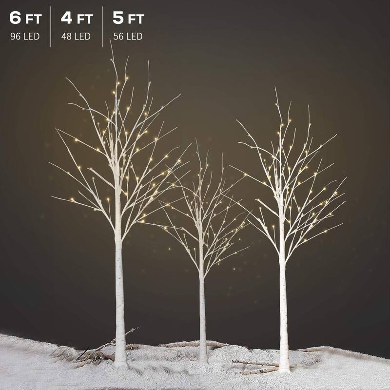 3 Piece Pre-lit Artificial Christmas Tree Set with Warm White Lights, Twinkle LED Birch Tree for Wedding, Festival, Party