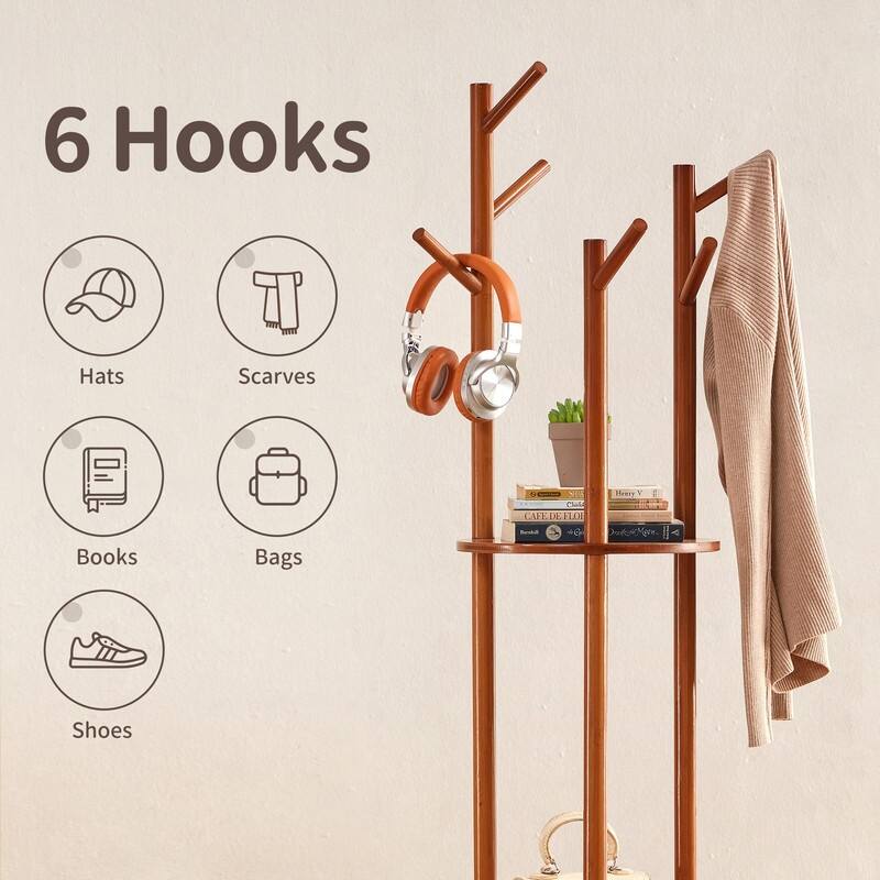 Wooden Coat Rack - 14.96"D x 14.96"W x 66.93"H