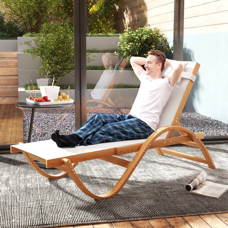 Outdoor Lounge Chair Larch Wood Frame Breathable Mesh Adjustable Backrest Garden Patio Deck Chair - 29.1" W x 72" D x 35.8" H