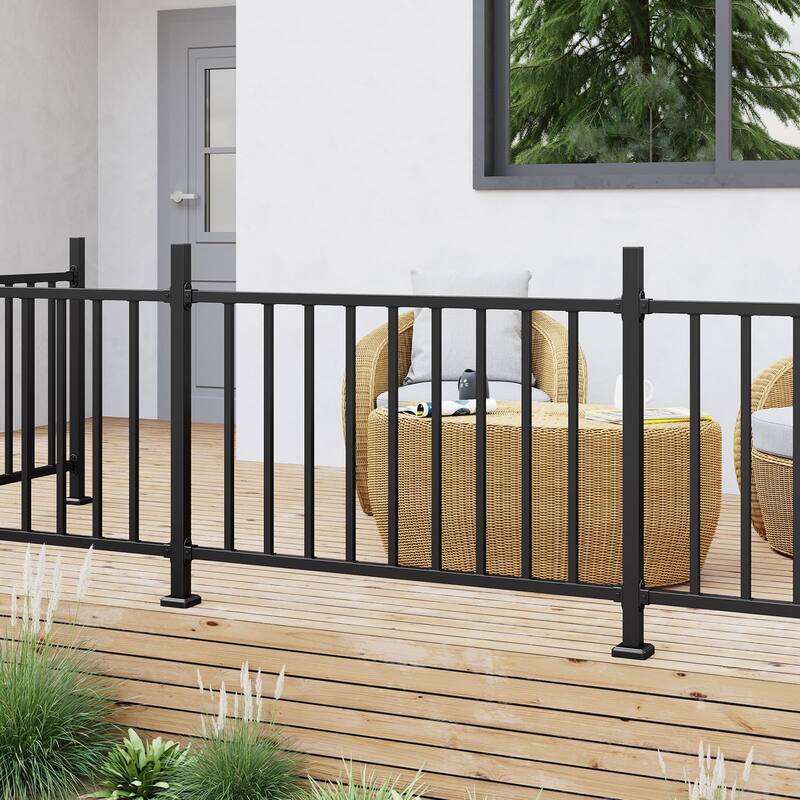 28 in. H x 4 ft W Black Metal Stair Railing Kit with Balusters for Residential and Commercial Use