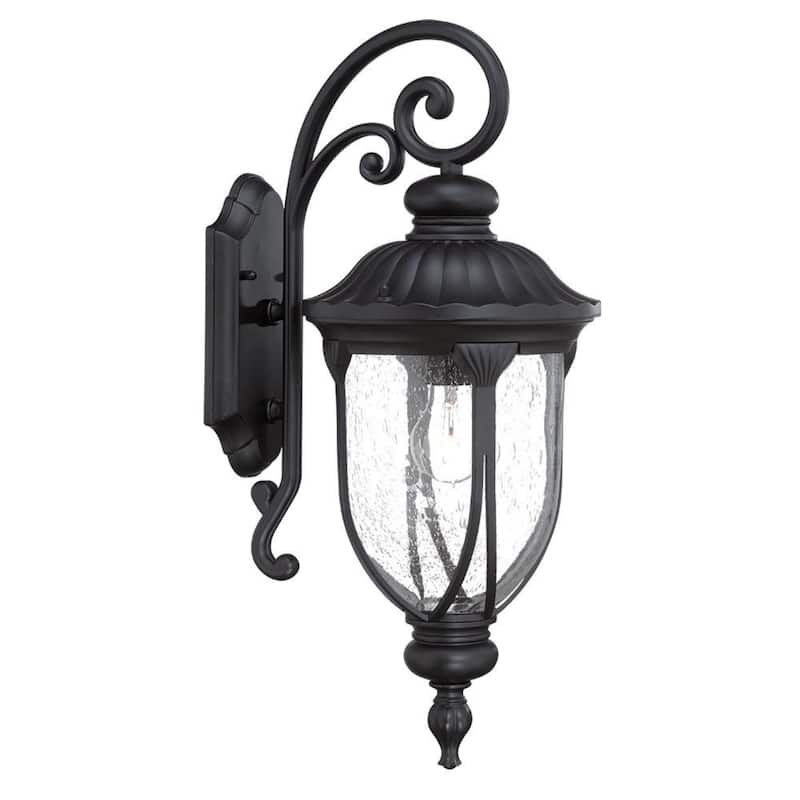 Aluminum Wall Sconce with Seeded Glass Outdoor Flush Mount - 11.5” x 9” x 22.5” (D x W x H) - Matte Black
