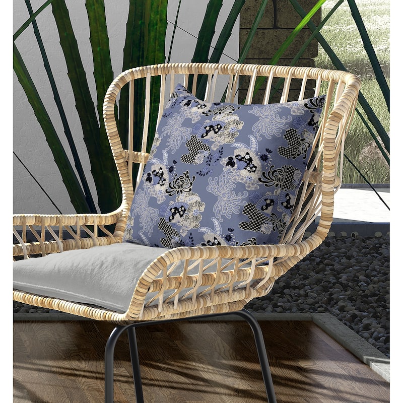 Checkered Waves Indoor/Outdoor Reversible Throw Pillow Blue and Black