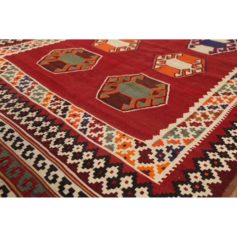 Kilim Qashqai Persian Vintage Rug Hand-Knotted Wool Carpet - 5'0"x 8'5"