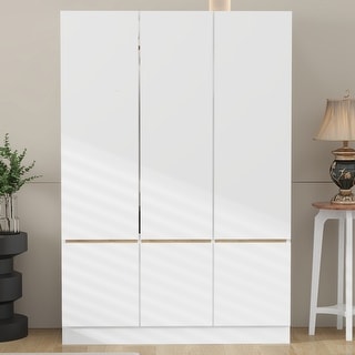 Wooden Rattan 6-Doors Armoire & Wardrobe with Storage Shelves