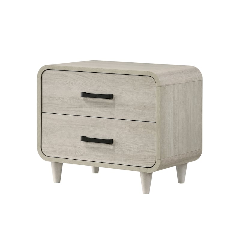 Mid Century Modern Nightstand, Small Nightstand with 2 Storage Drawers, Living Room Side Table with Solid Wood Legs