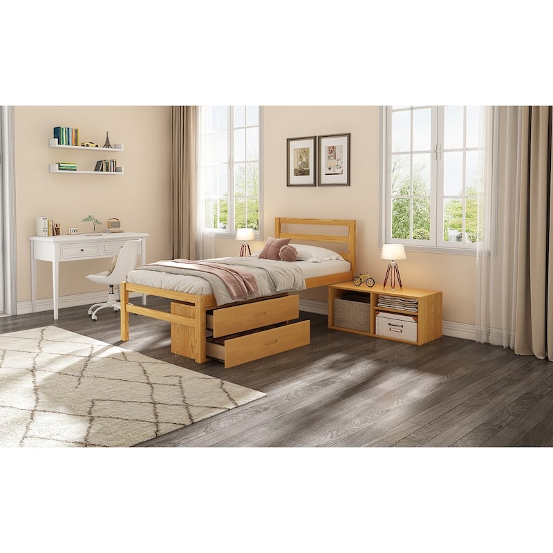 Wood Bed with Removable Storage Shelves