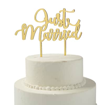 Gold Just Married Cake Topper, Wedding, Home Decor, Wedding & Bridal, 1 Piece - 8 1/2" x 7"