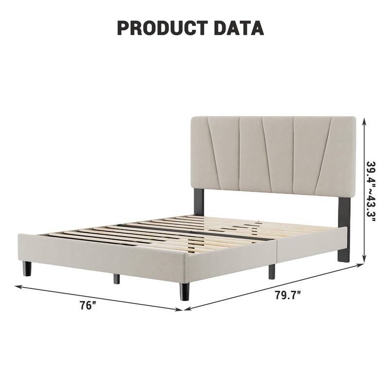 Upholstered Platform Bed with Adjustable Headboard and Slat Support