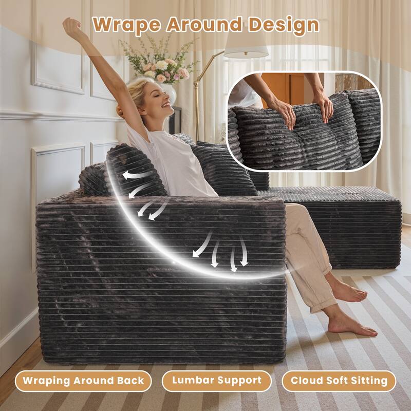 HOOOWOOO Modular Plush Upholstery L-shaped Sofa with Chaise Lounge